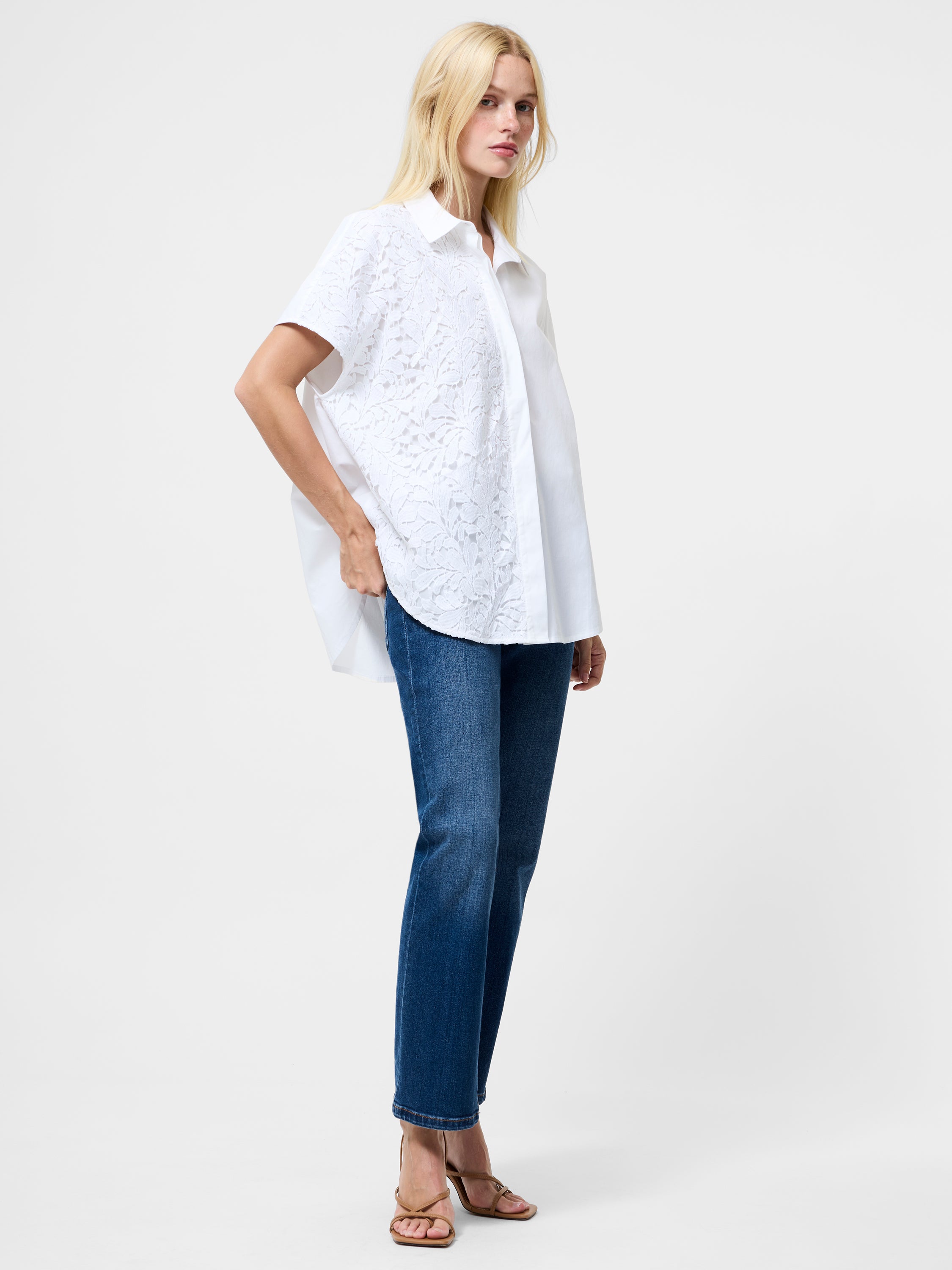 Cambria Cotton Half Lace Short Sleeve Shirt