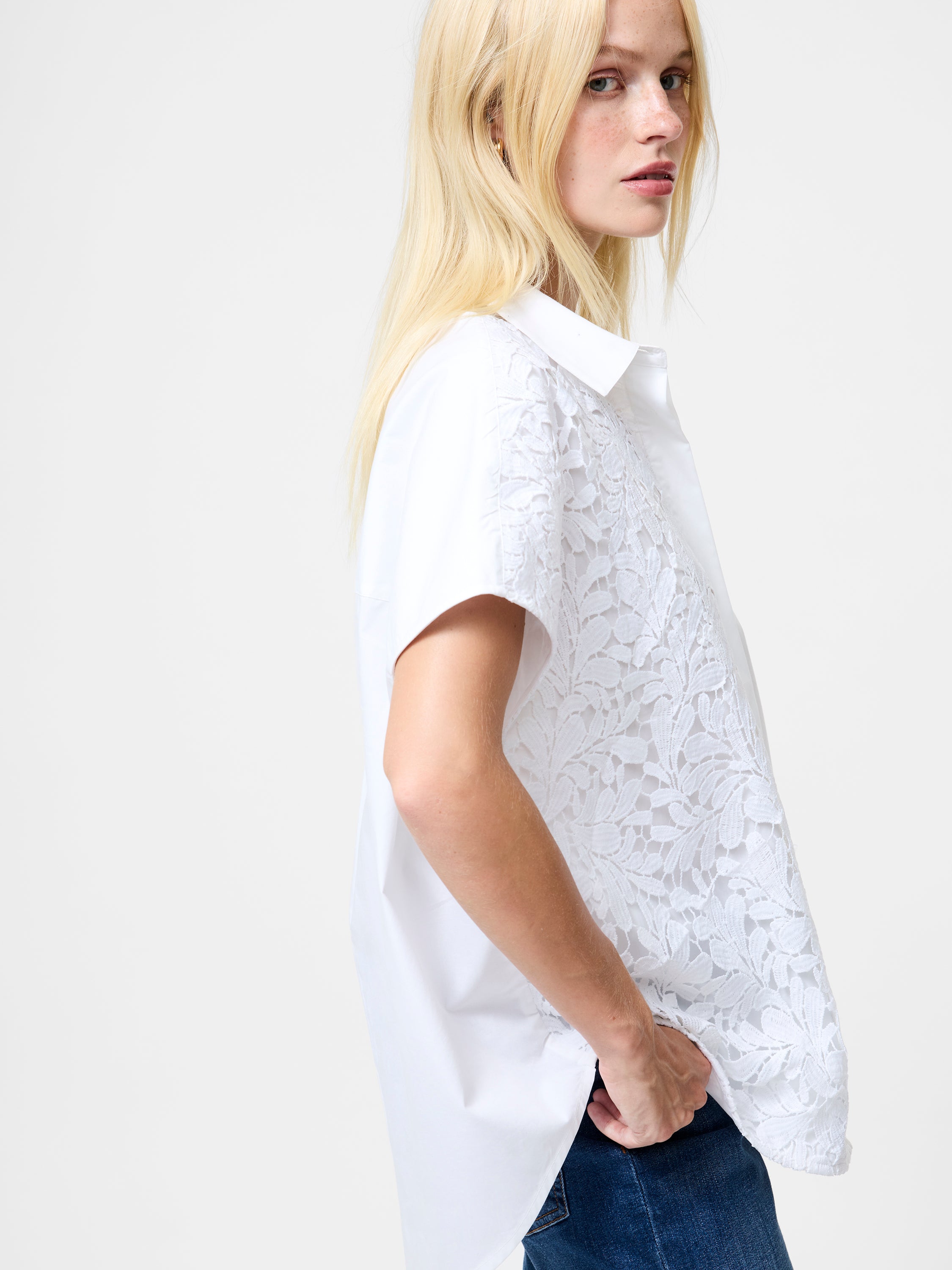 Cambria Cotton Half Lace Short Sleeve Shirt