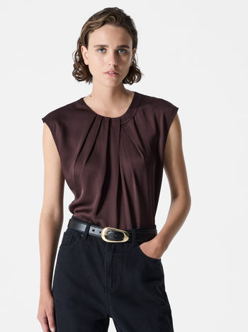 Sera Eco Satin Pleated Sleeveless Blouse