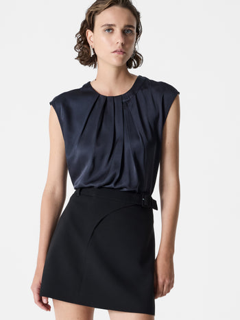 Sera Eco Satin Pleated Sleeveless Blouse