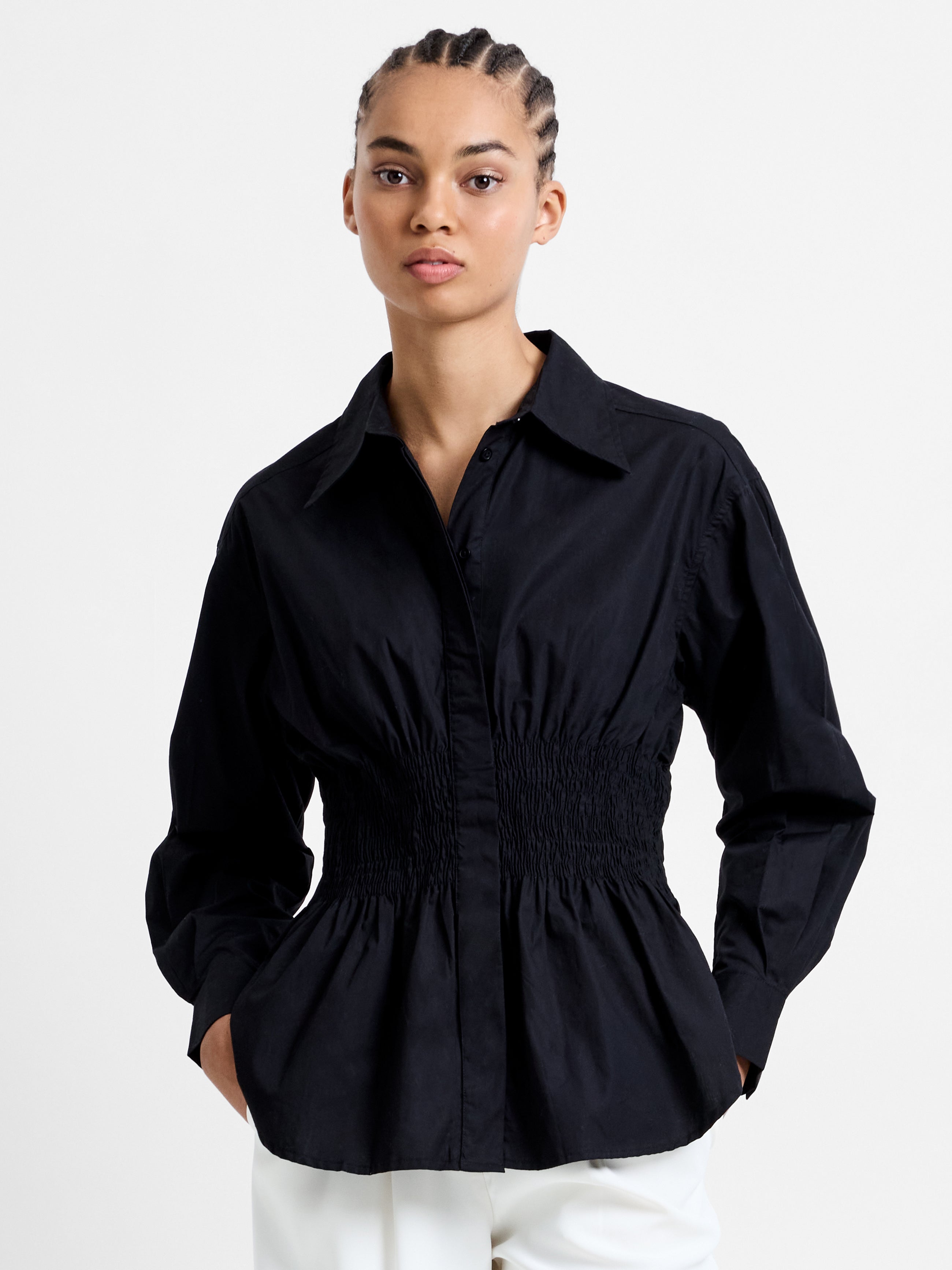 Cambria Cotton Smocked Button Down Shirt