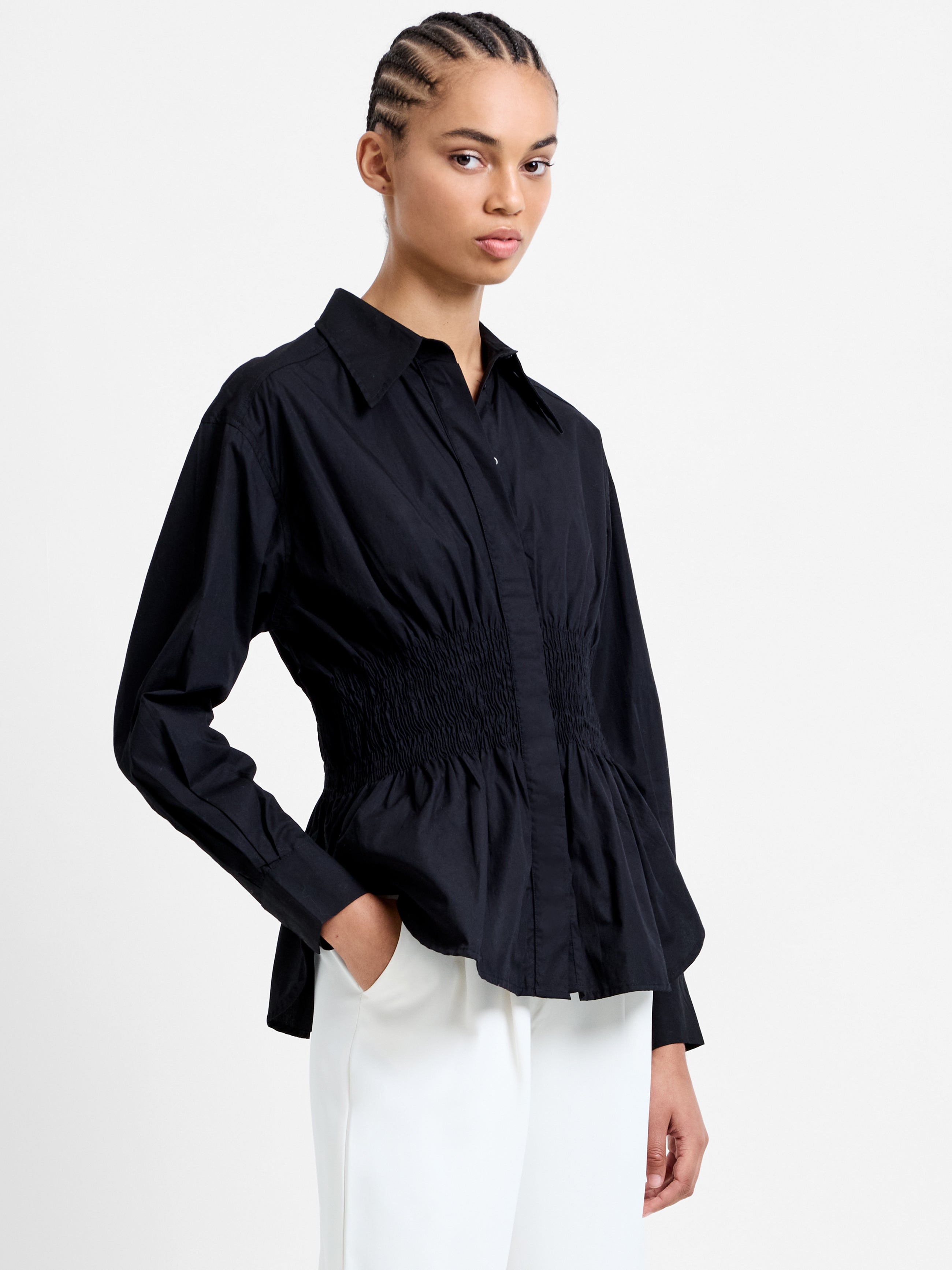 Cambria Cotton Smocked Button Down Shirt