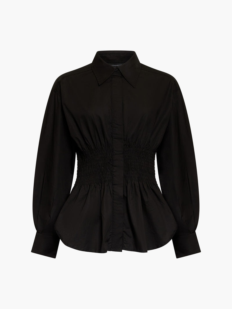 Cambria Cotton Smocked Button Down Shirt