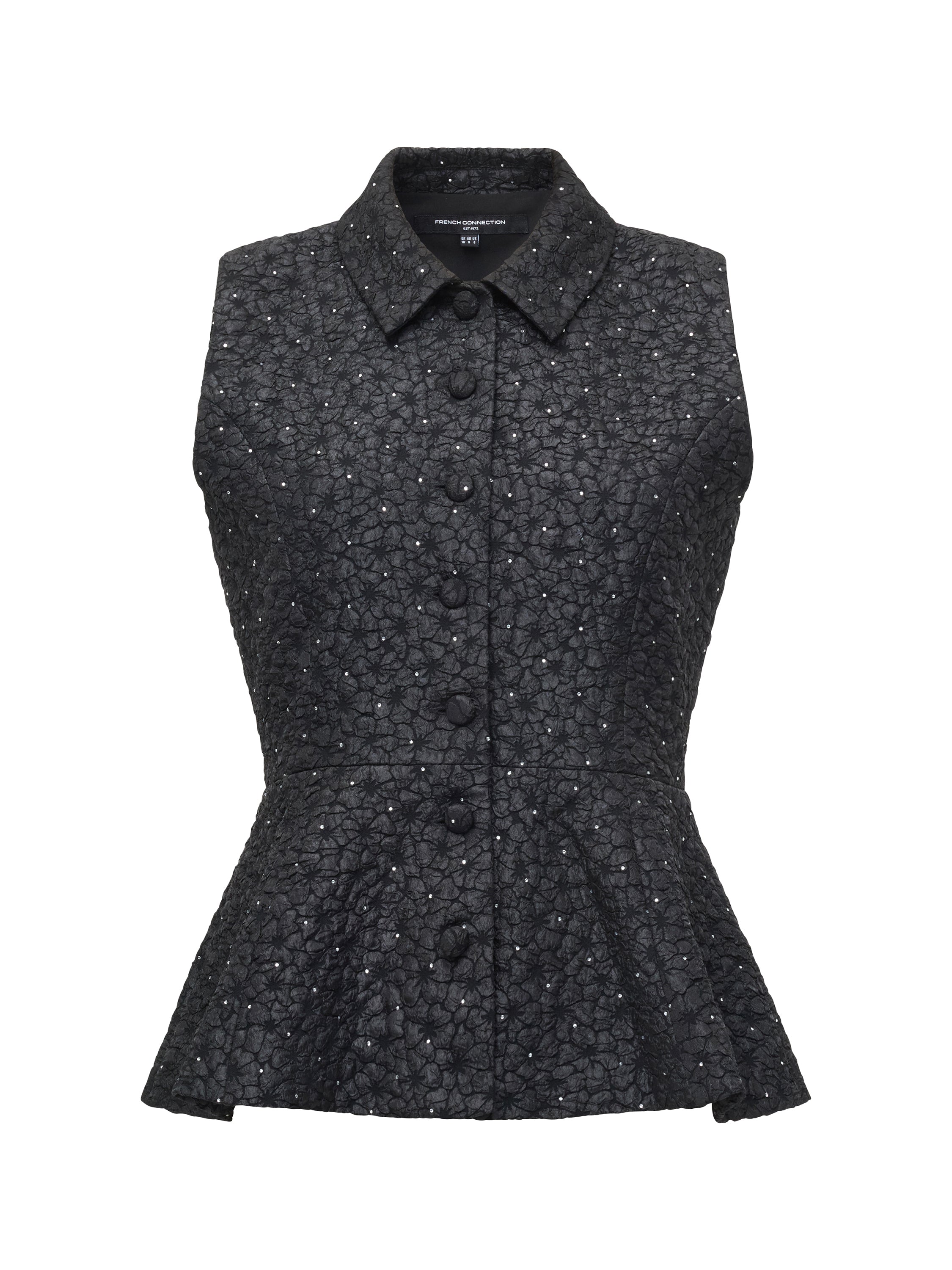 Yelena Jacquard Diamante Peplum Waistcoat Top