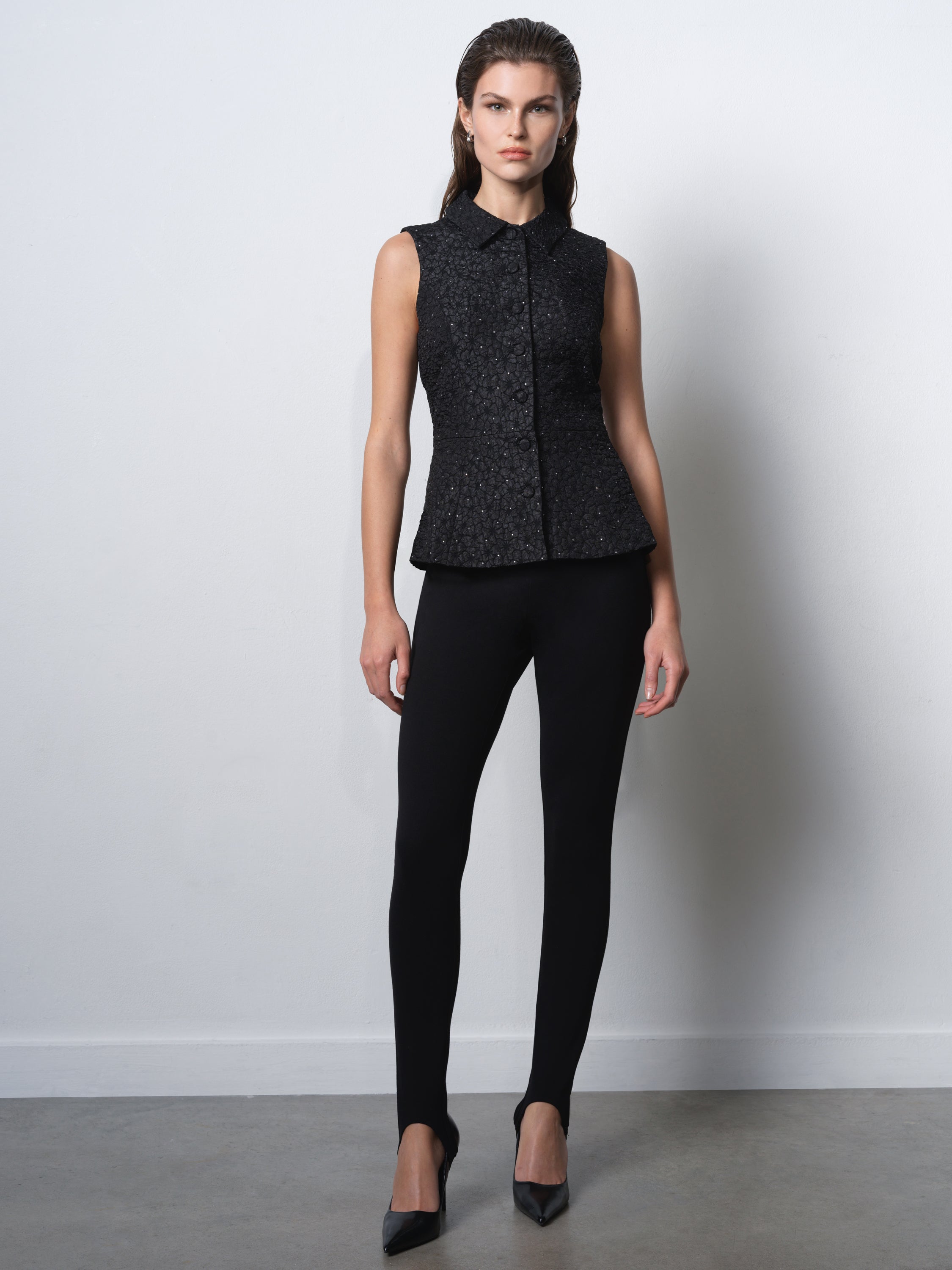 Yelena Jacquard Diamante Peplum Waistcoat Top