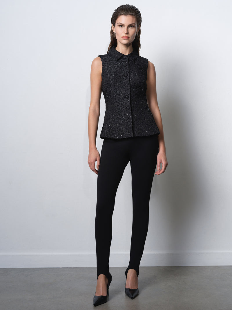 Yelena Jacquard Diamante Peplum Waistcoat Top