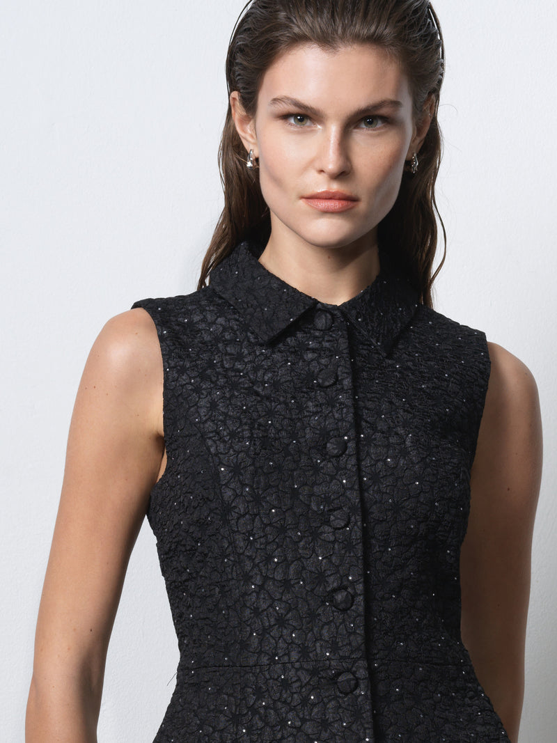 Yelena Jacquard Diamante Peplum Waistcoat Top