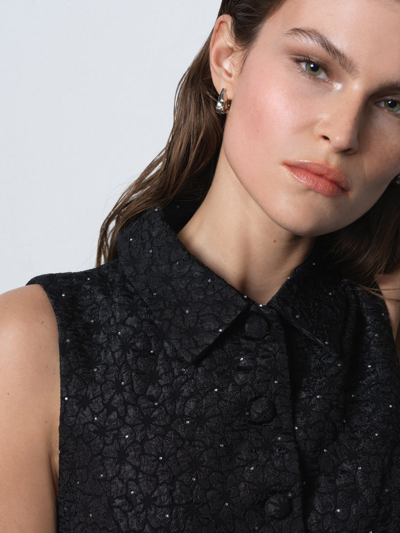 Yelena Jacquard Diamante Peplum Waistcoat Top