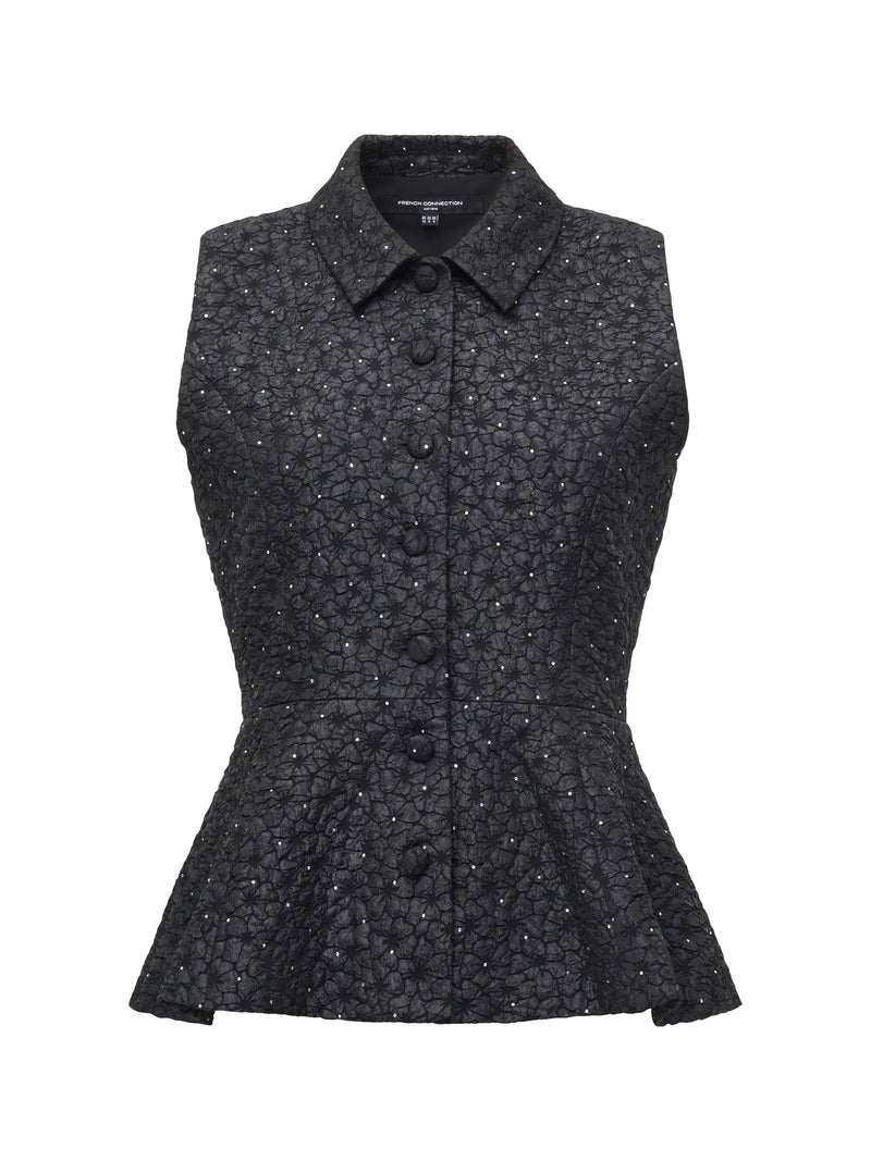 Yelena Jacquard Diamante Peplum Waistcoat Top