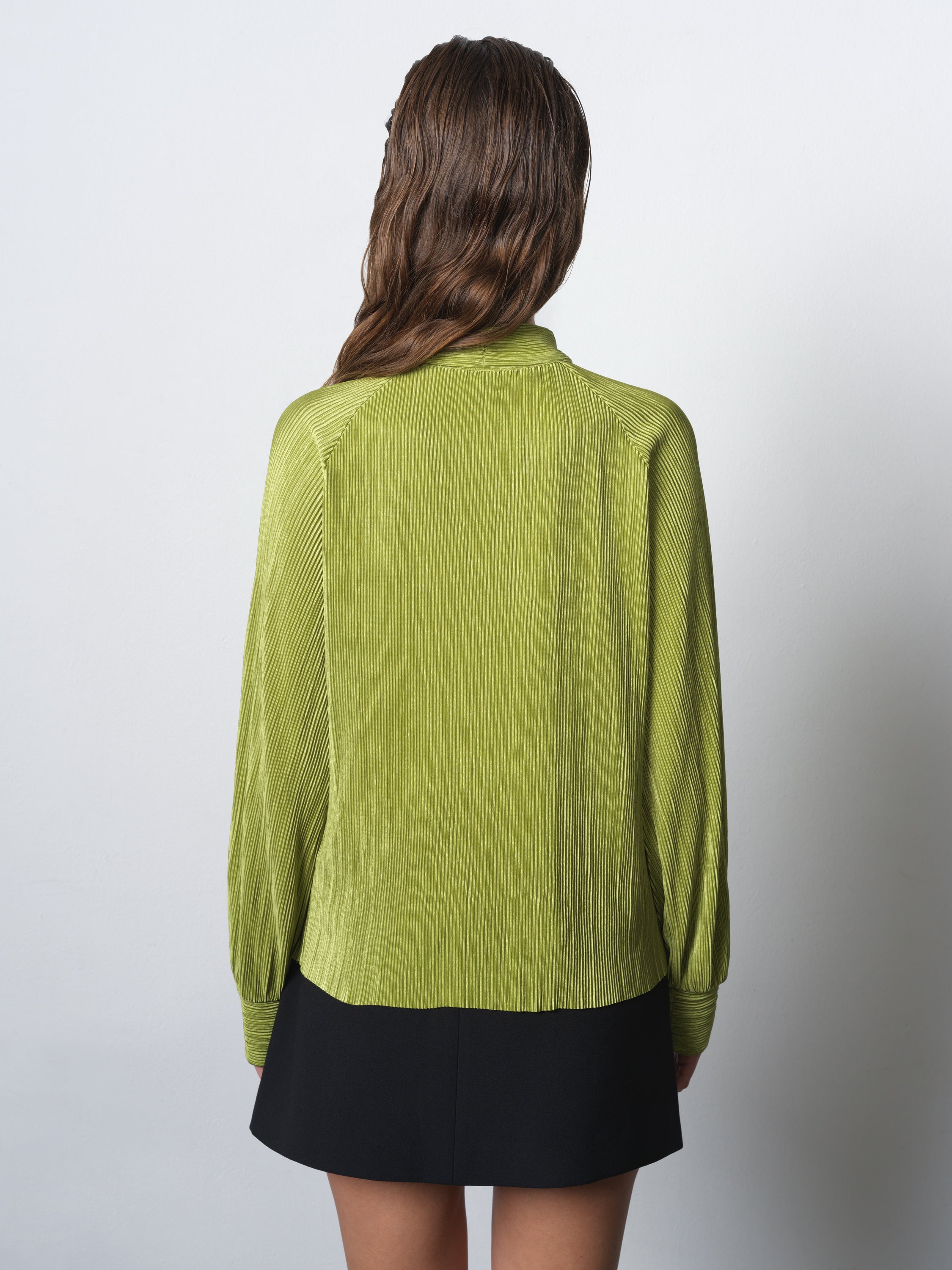 Rylah Plisse Long Sleeve Tie Neck Shirt
