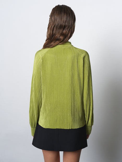 Rylah Plisse Long Sleeve Tie Neck Shirt