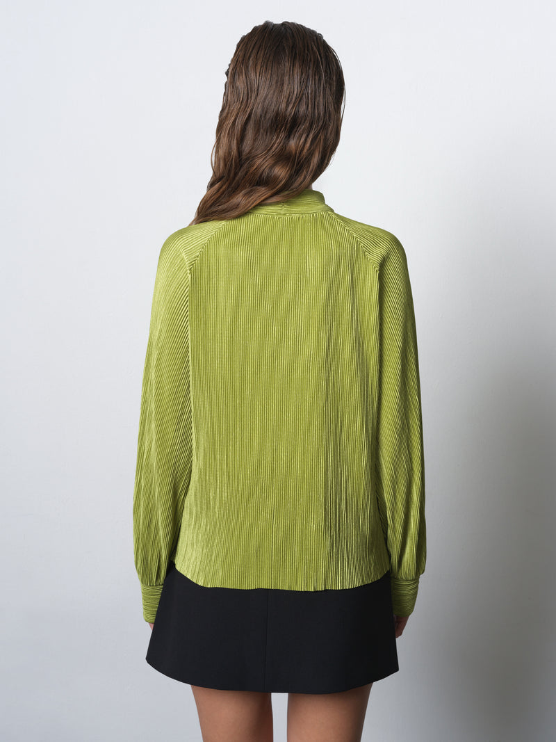 Rylah Plisse Long Sleeve Tie Neck Shirt