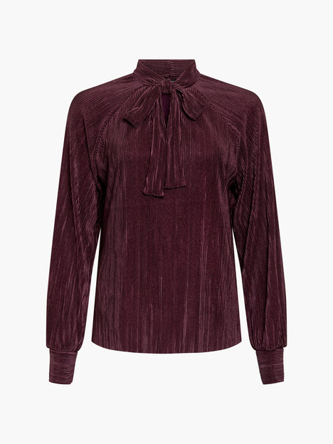 Rylah Plisse Long Sleeve Tie Neck Shirt