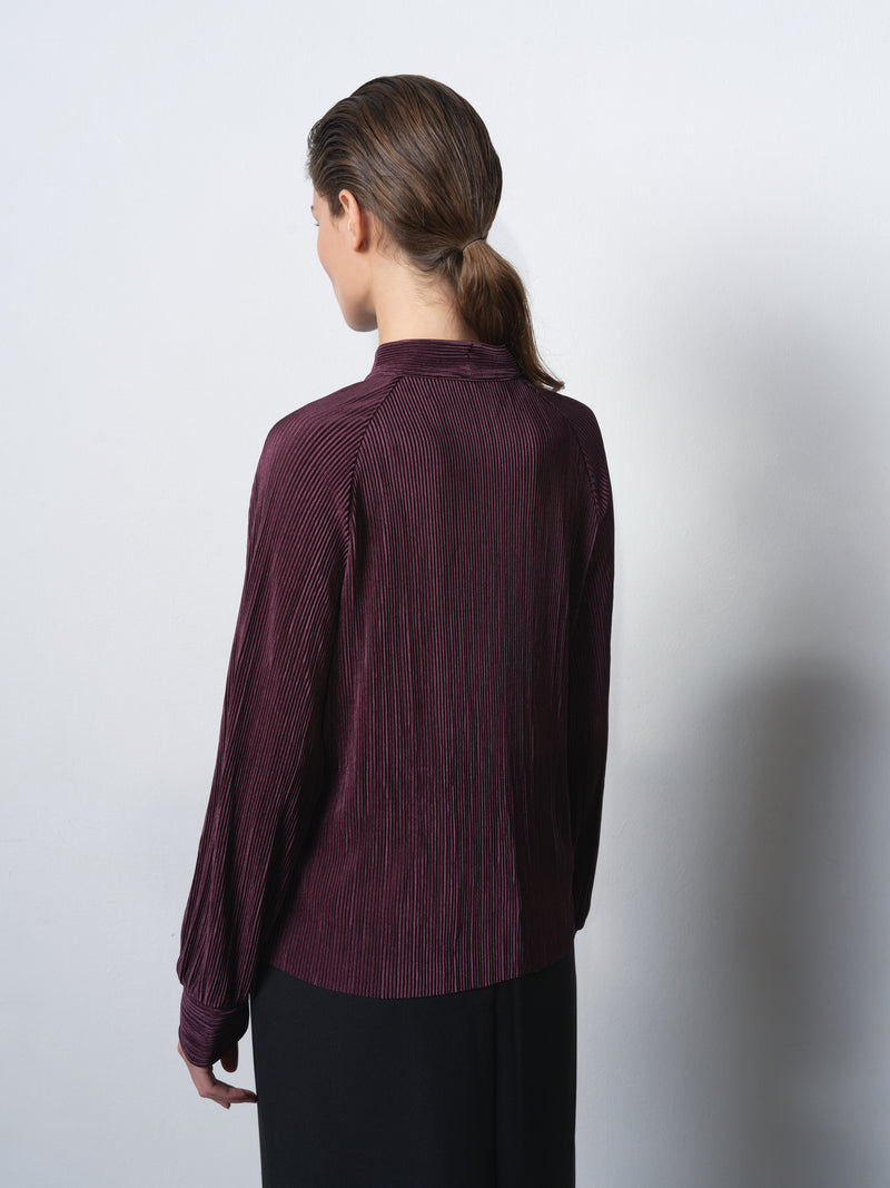 Rylah Plisse Long Sleeve Tie Neck Shirt