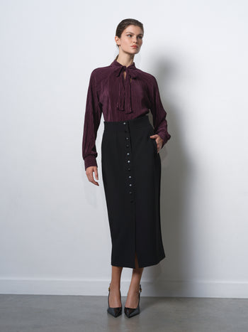 Rylah Plisse Long Sleeve Tie Neck Shirt