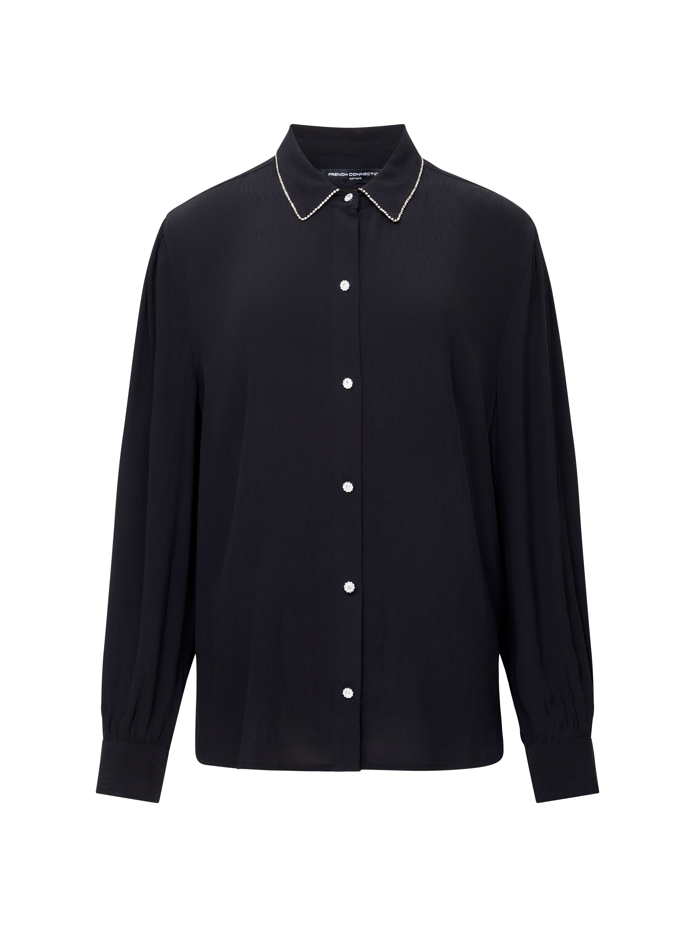 Lizzy Eco Crepe Diamante Collar Long Sleeve Shirt
