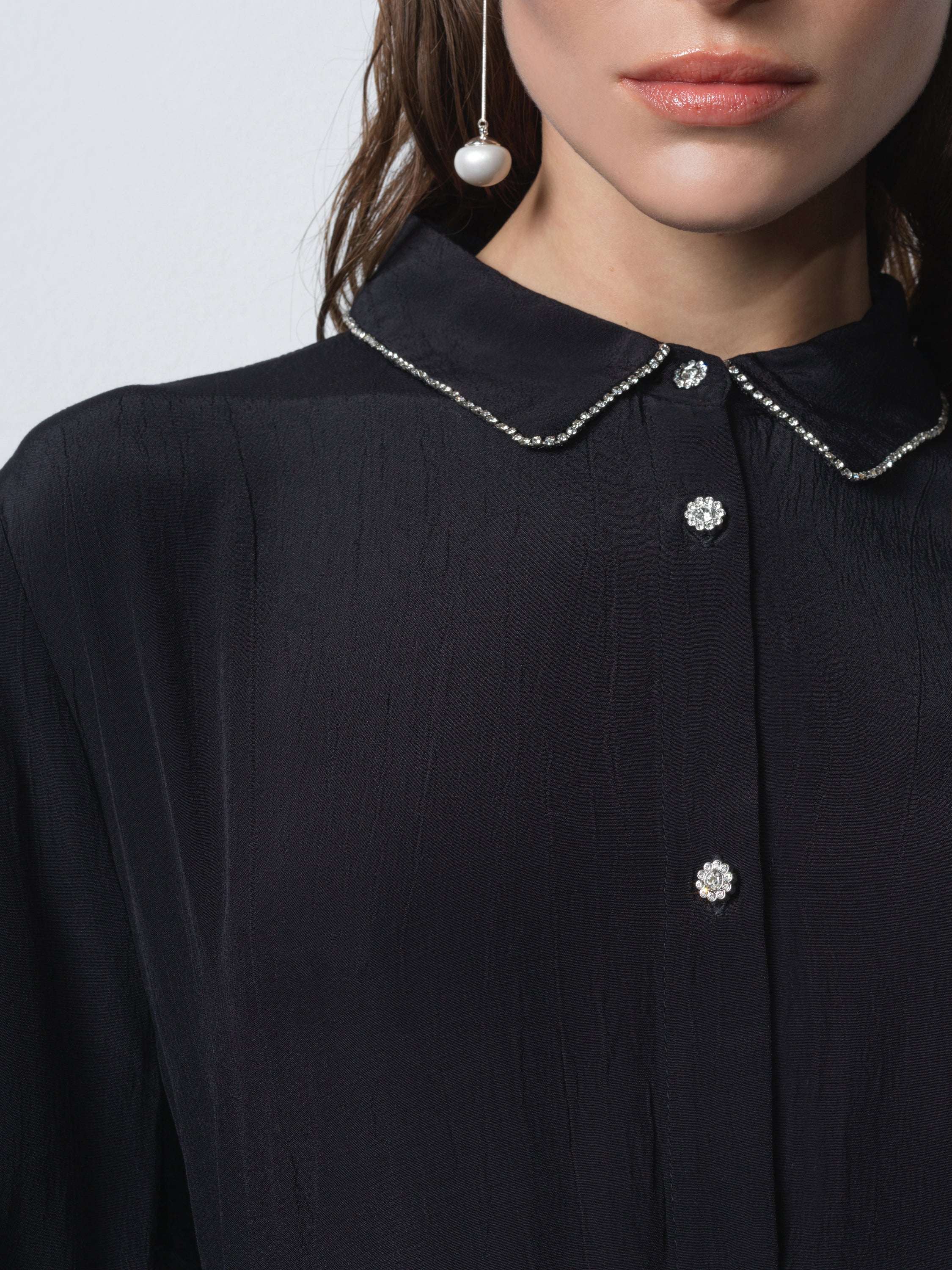 Lizzy Eco Crepe Diamante Collar Long Sleeve Shirt