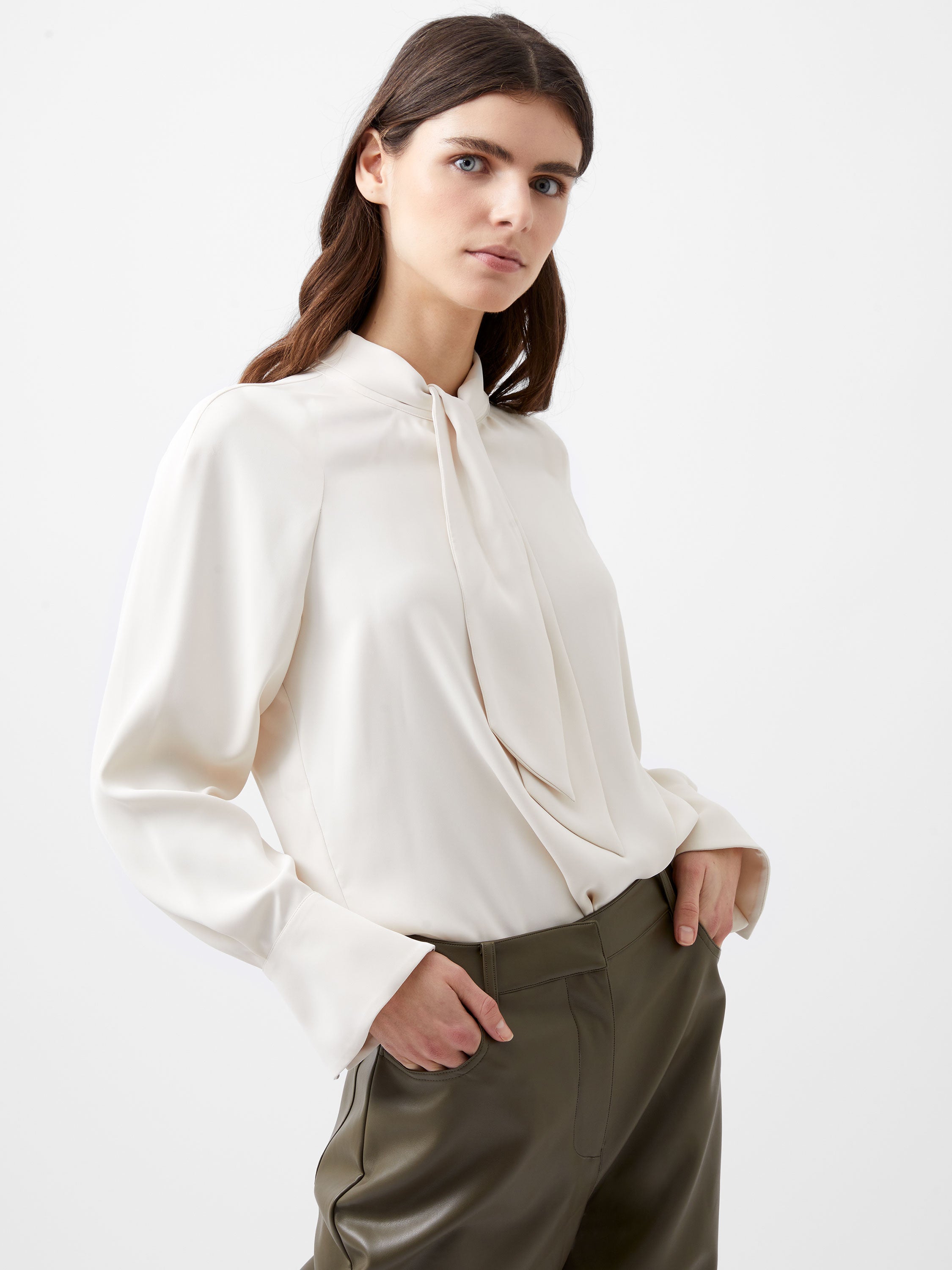 Crepe Tie Neck Blouse