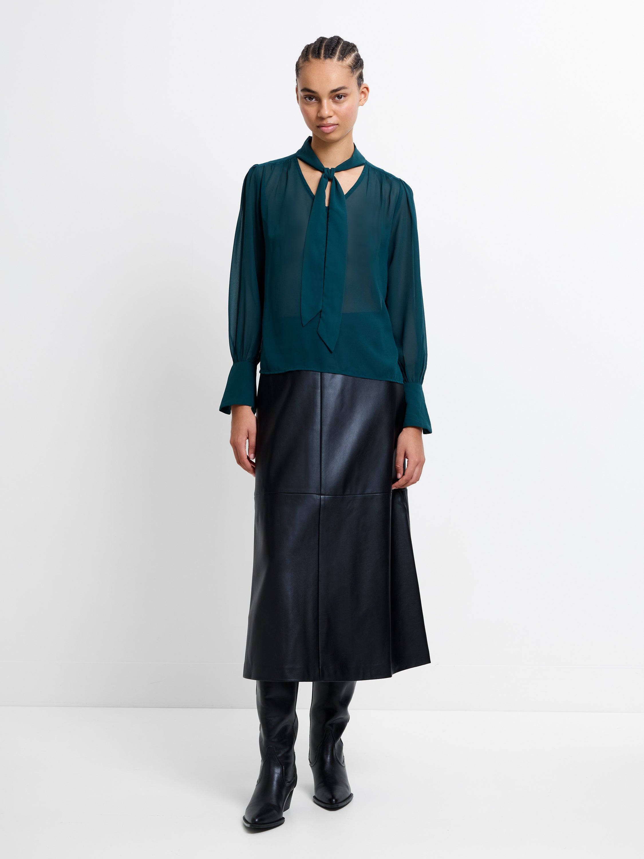 Georgette Long Sleeve Tie Neck Blouse