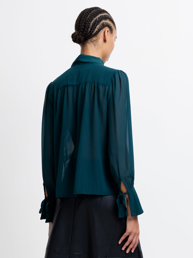 Georgette Long Sleeve Tie Neck Blouse