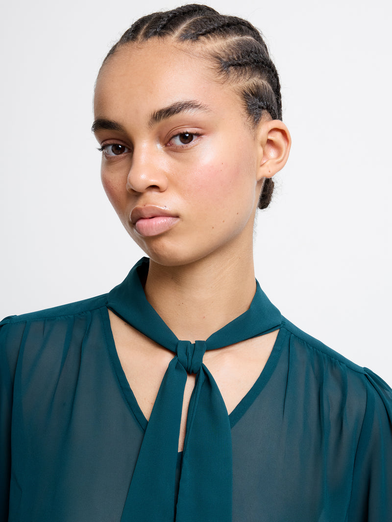 Georgette Long Sleeve Tie Neck Blouse