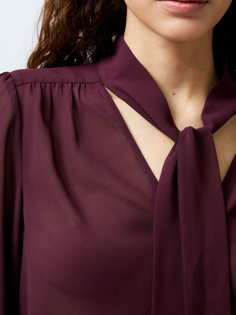 Georgette Long Sleeve Tie Neck Blouse