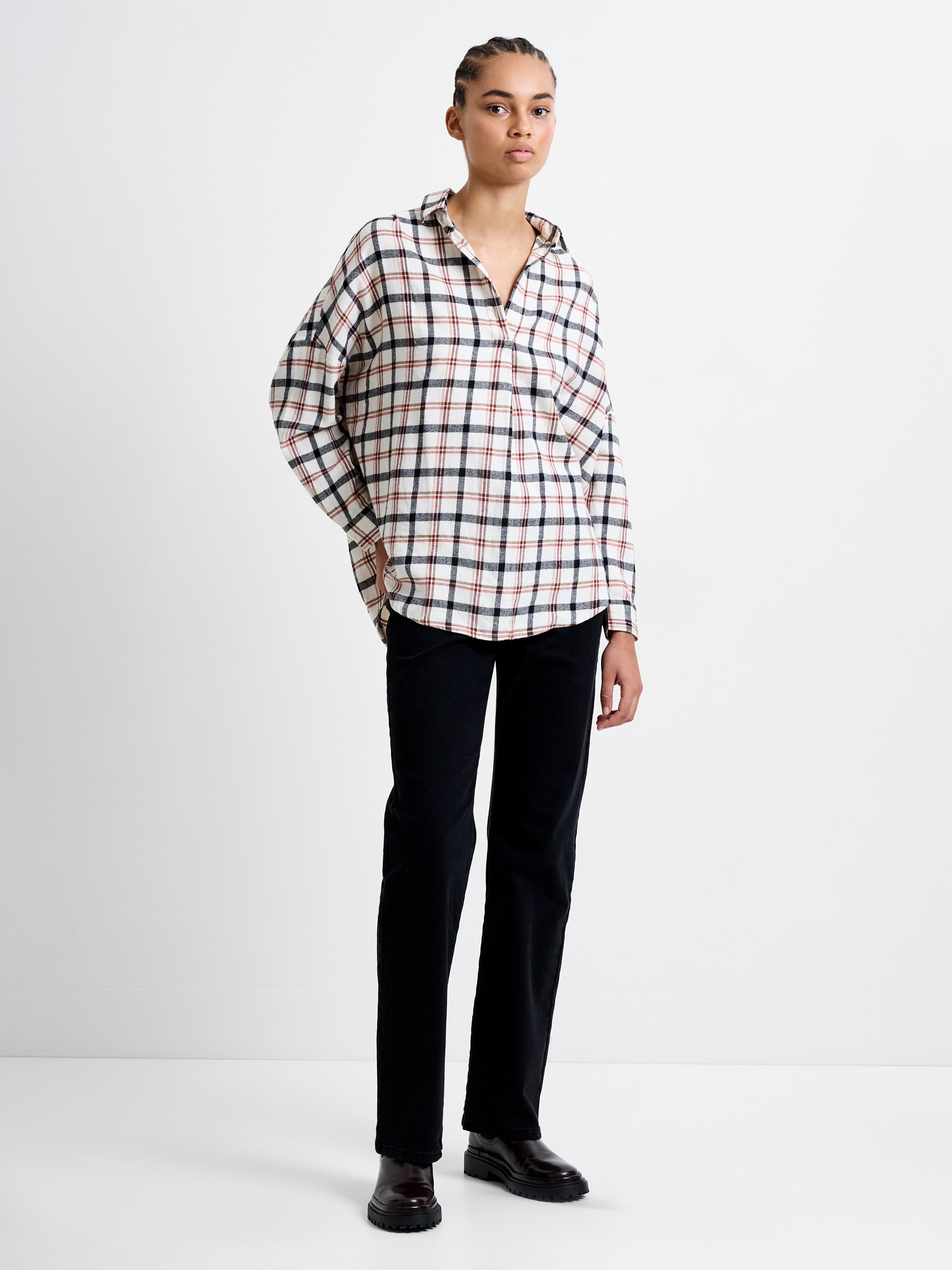 Mixed Flannel Check Popover Shirt