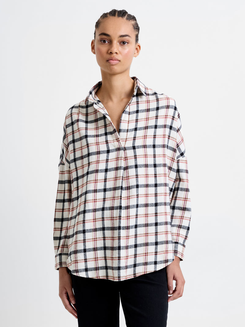 Mixed Flannel Check Popover Shirt