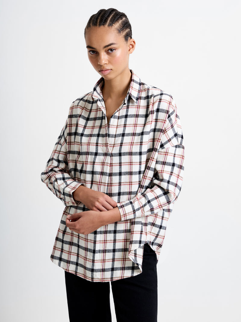 Mixed Flannel Check Popover Shirt