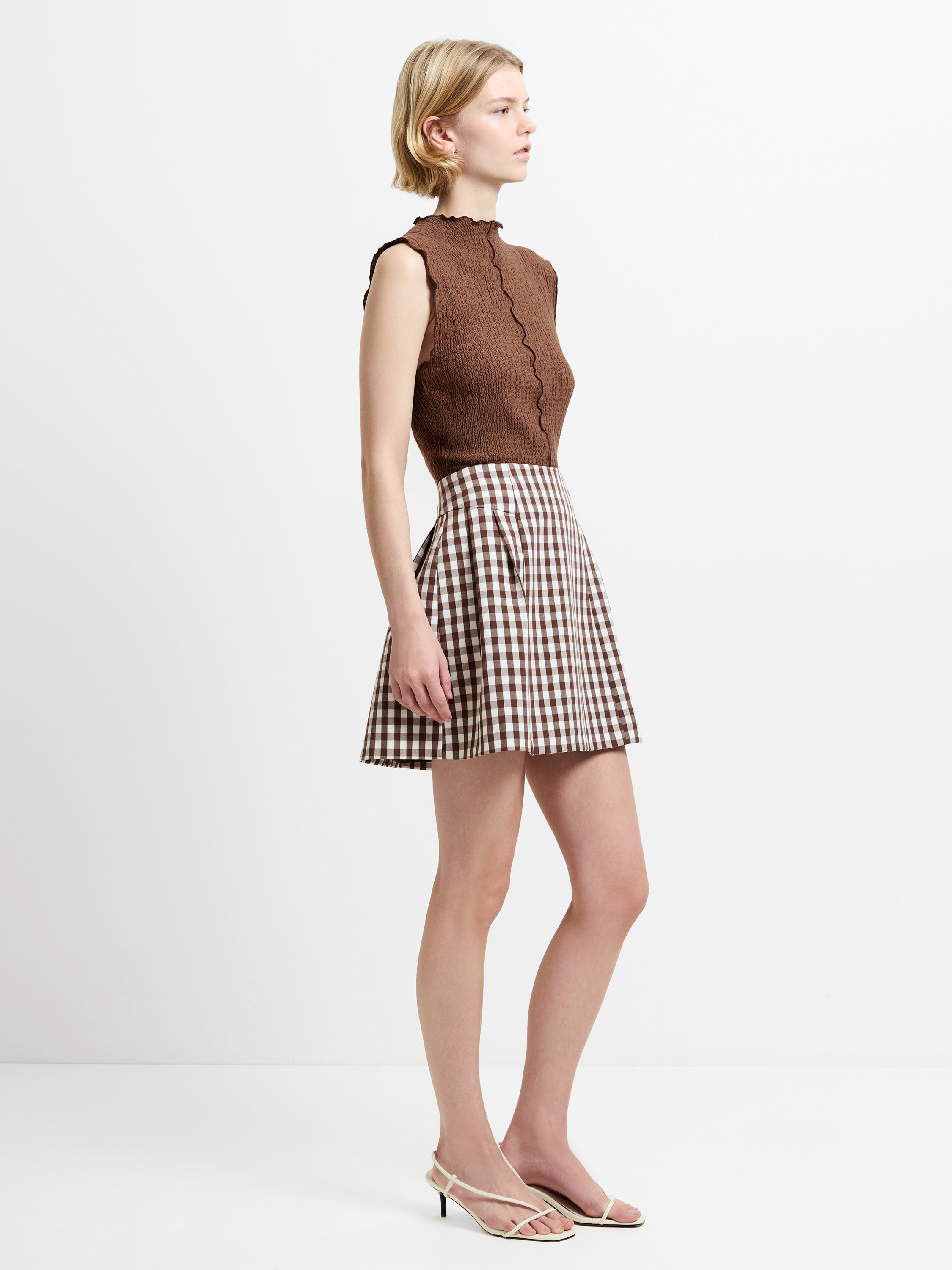 Lexi Tailored Brown Gingham Mini Skirt