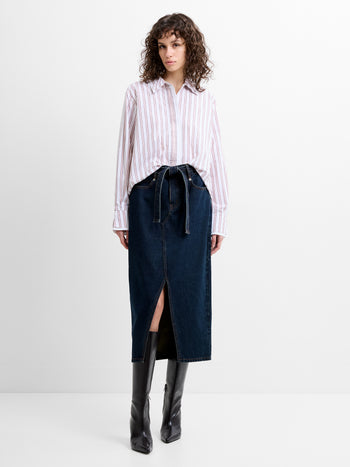 Dallas Denim Belted Midi Skirt