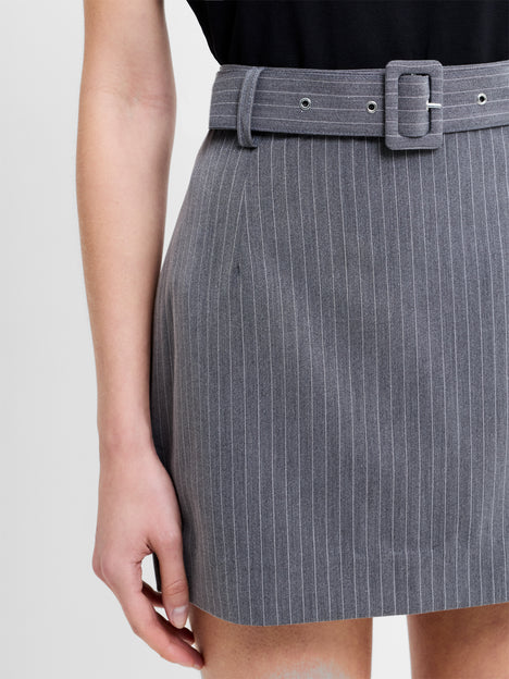 Minka Pinstripe Tailored Belted Mini Skirt