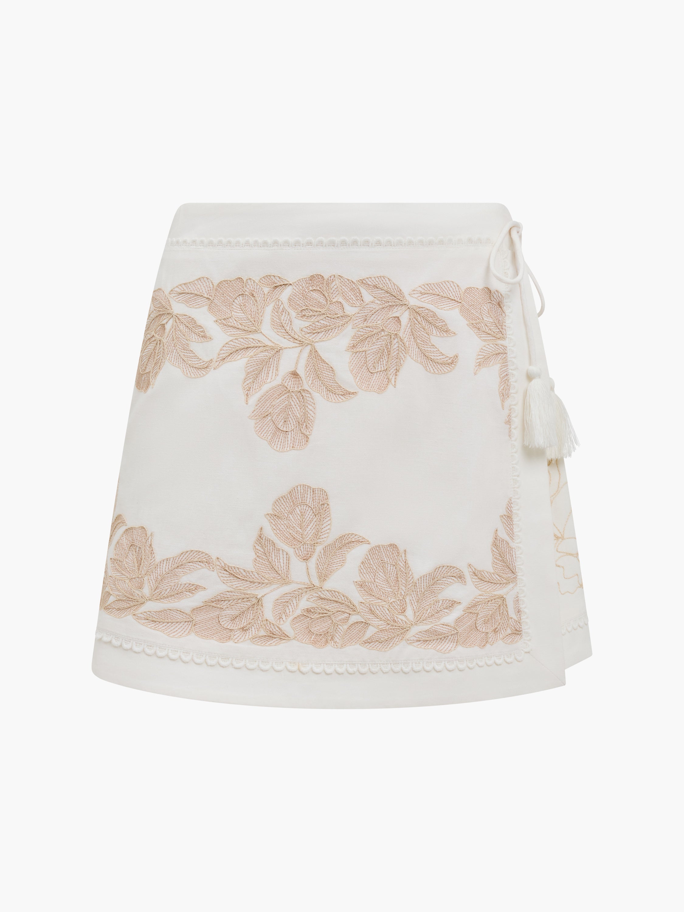 Calissa Embroidered Cream Wrapover Mini Skirt