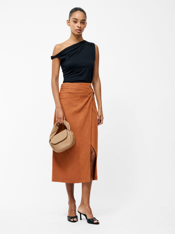 Ariette Linen Blend Slit Midi Skirt