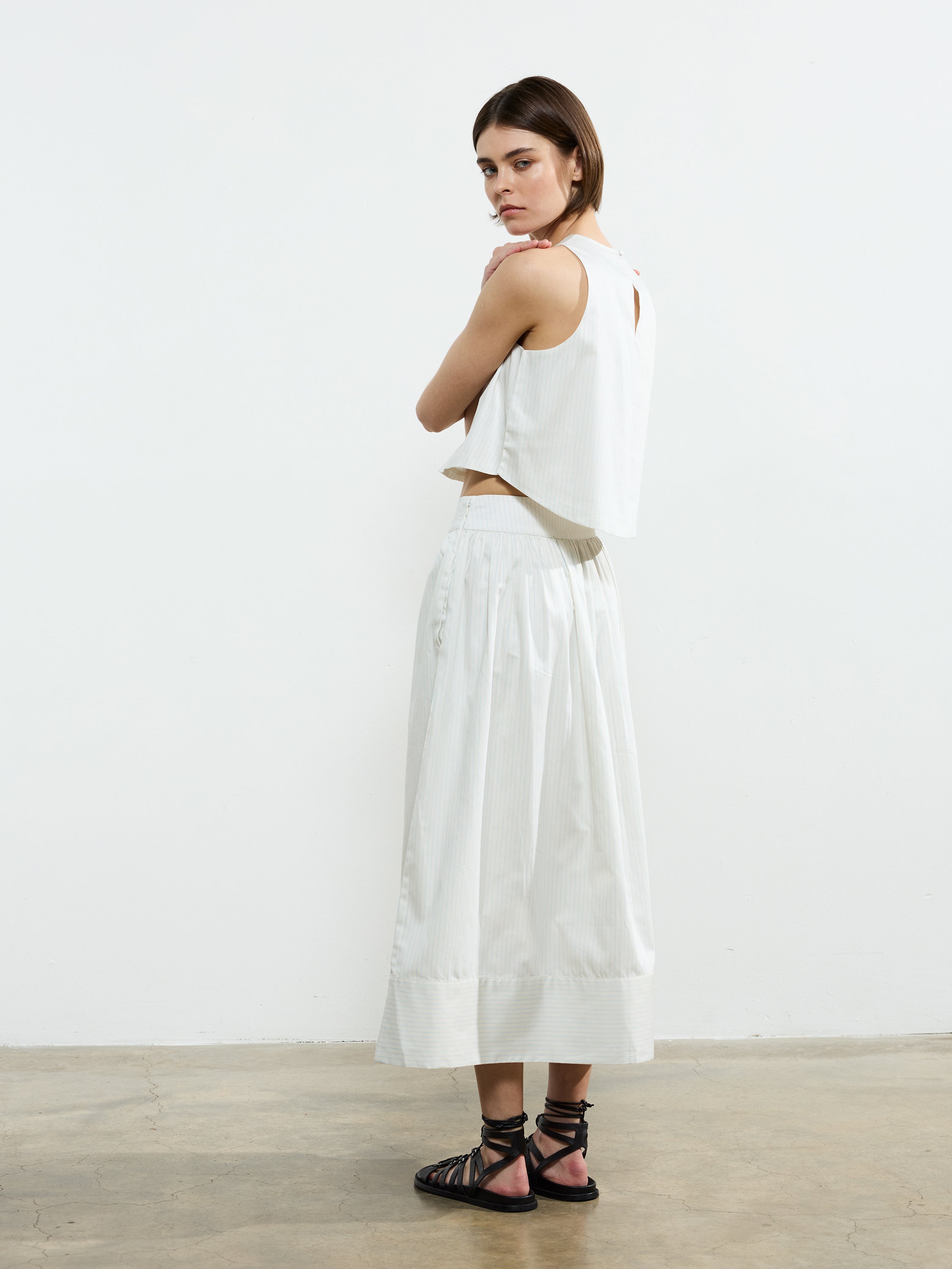 Pinstripe Poplin Maxi Skirt