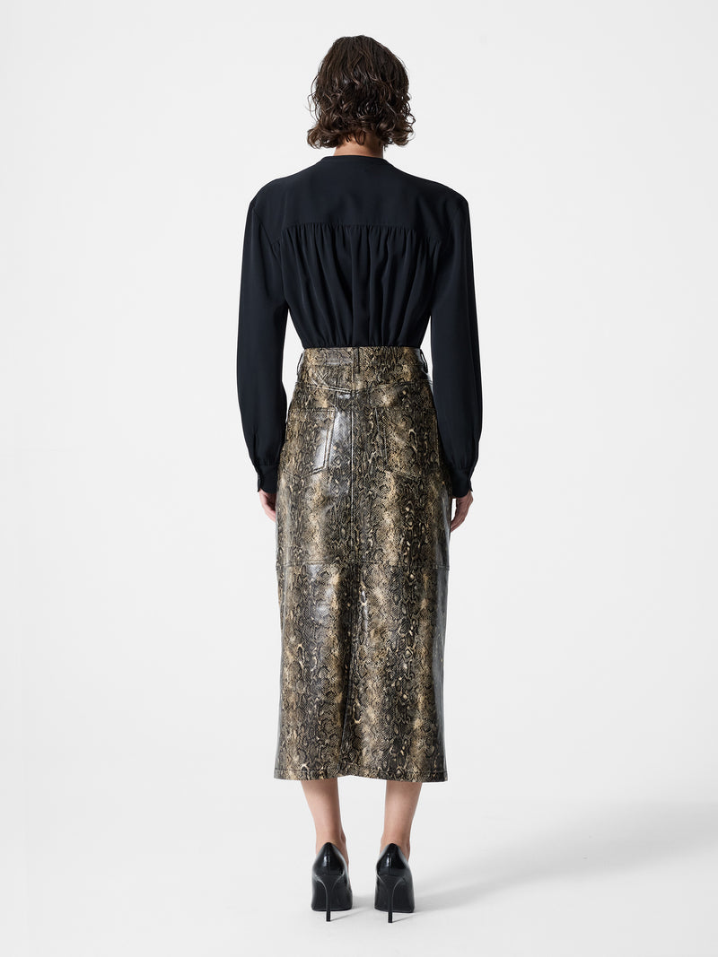 Brandy Snakeskin PU Midi Skirt
