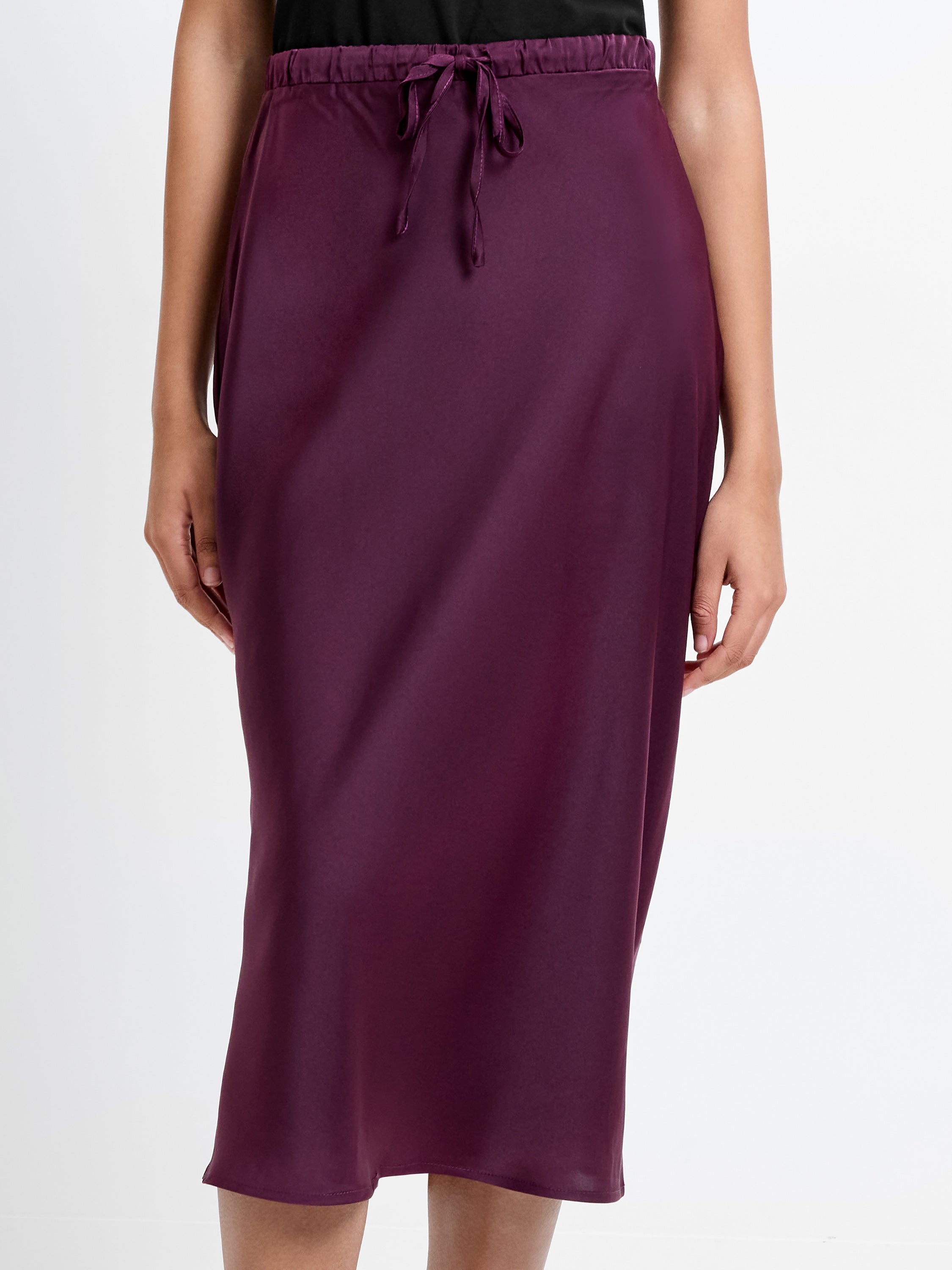 Satin Bias Tie Midi Skirt