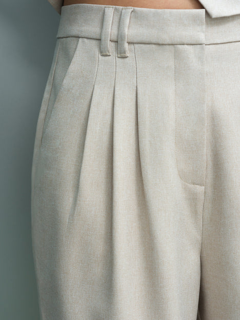 Misha Tailored Pleated Beige Wide Leg Trousers