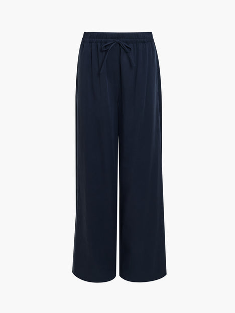 Yassie Pull-On Drawstring Navy Blue Barrel Leg Trousers