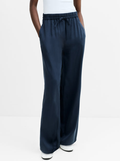 Yassie Pull-On Drawstring Navy Blue Barrel Leg Trousers