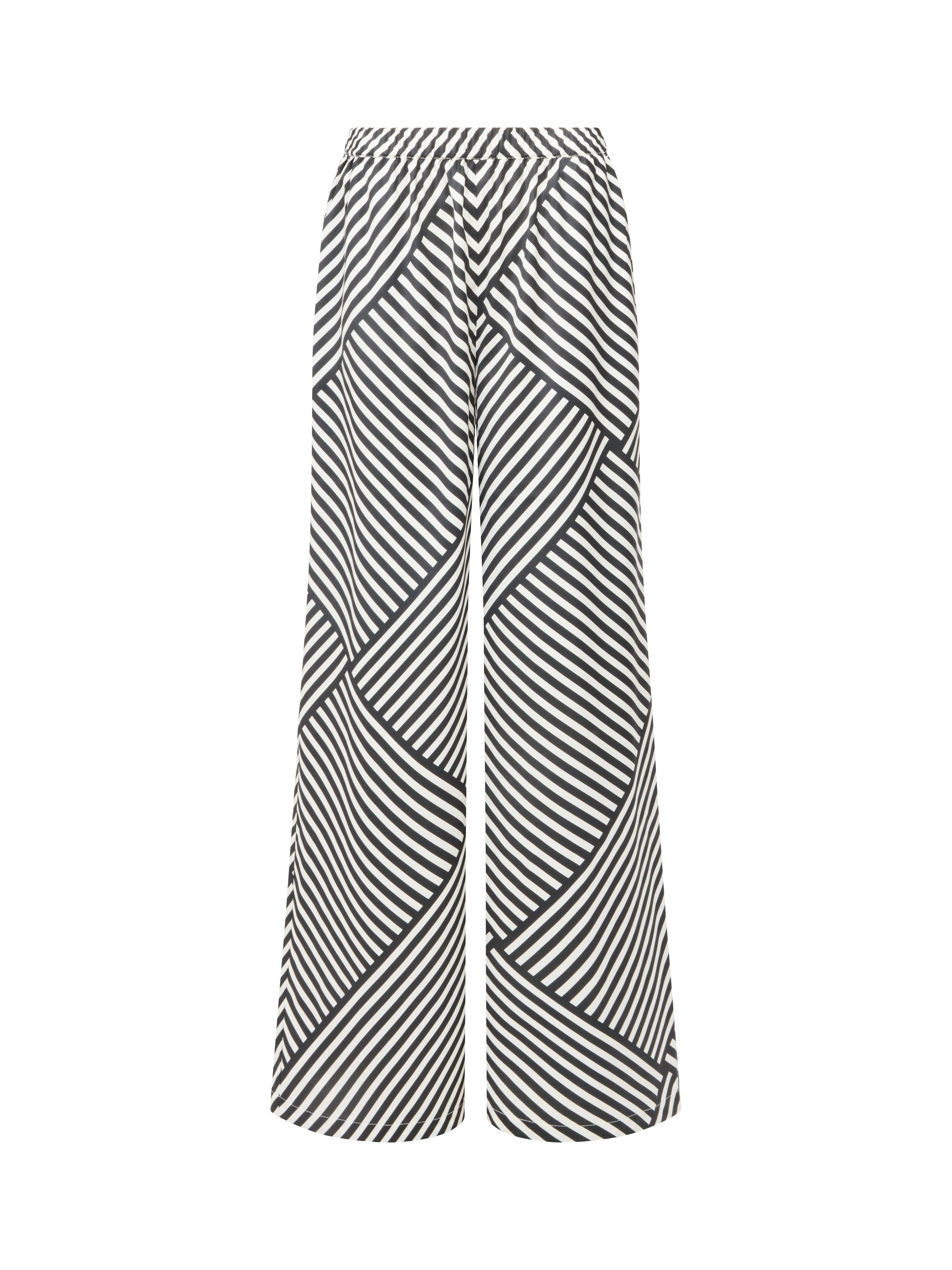 Monochrome Striped Damasco Pull-On Wide Leg Trousers
