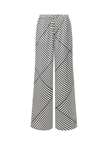 Monochrome Striped Damasco Pull-On Wide Leg Trousers