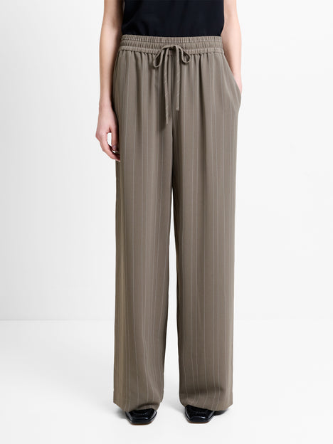 Erma Pinstripe Khaki Pull-On Wide Leg Trousers