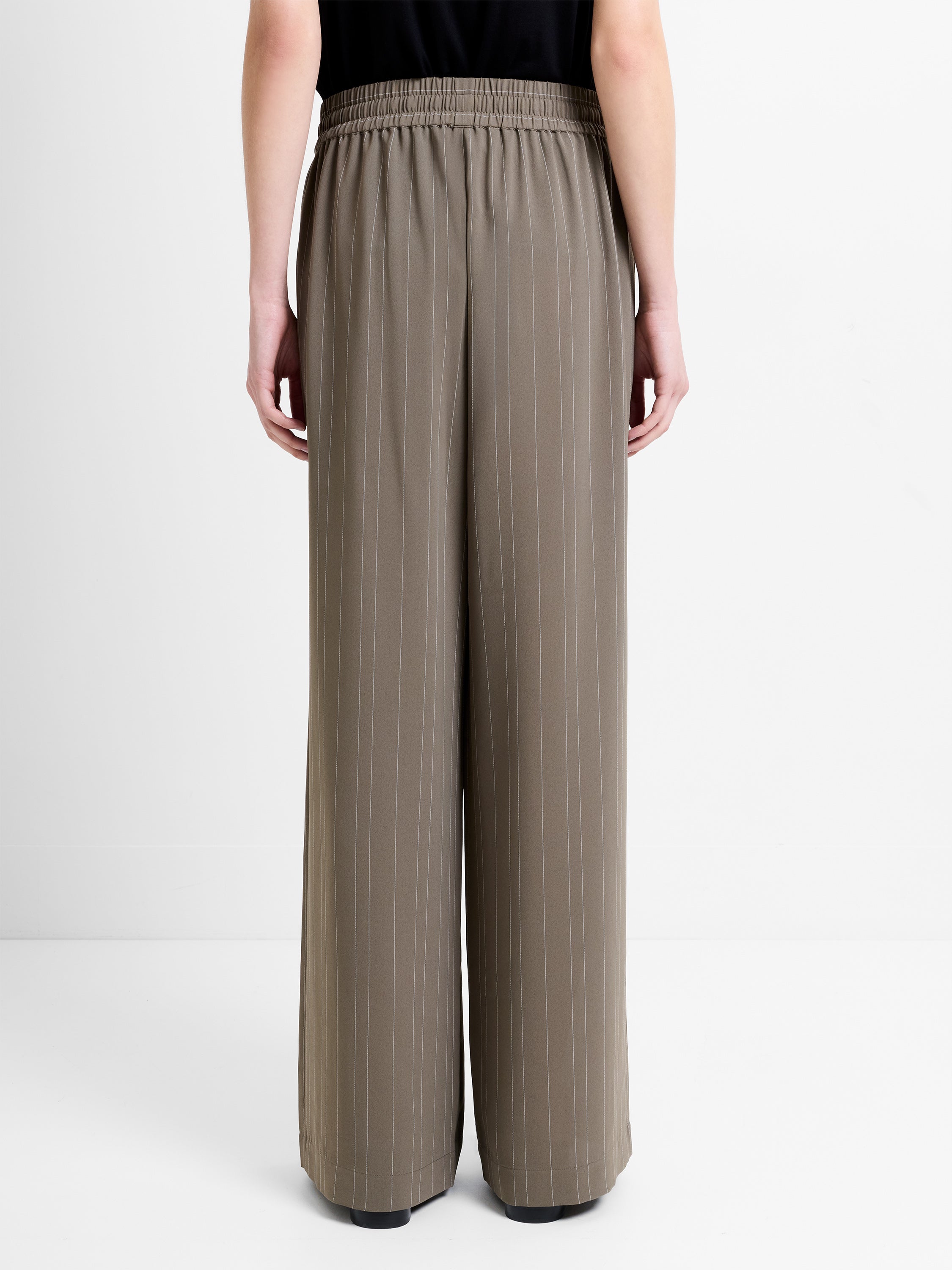 Erma Pinstripe Khaki Pull-On Wide Leg Trousers