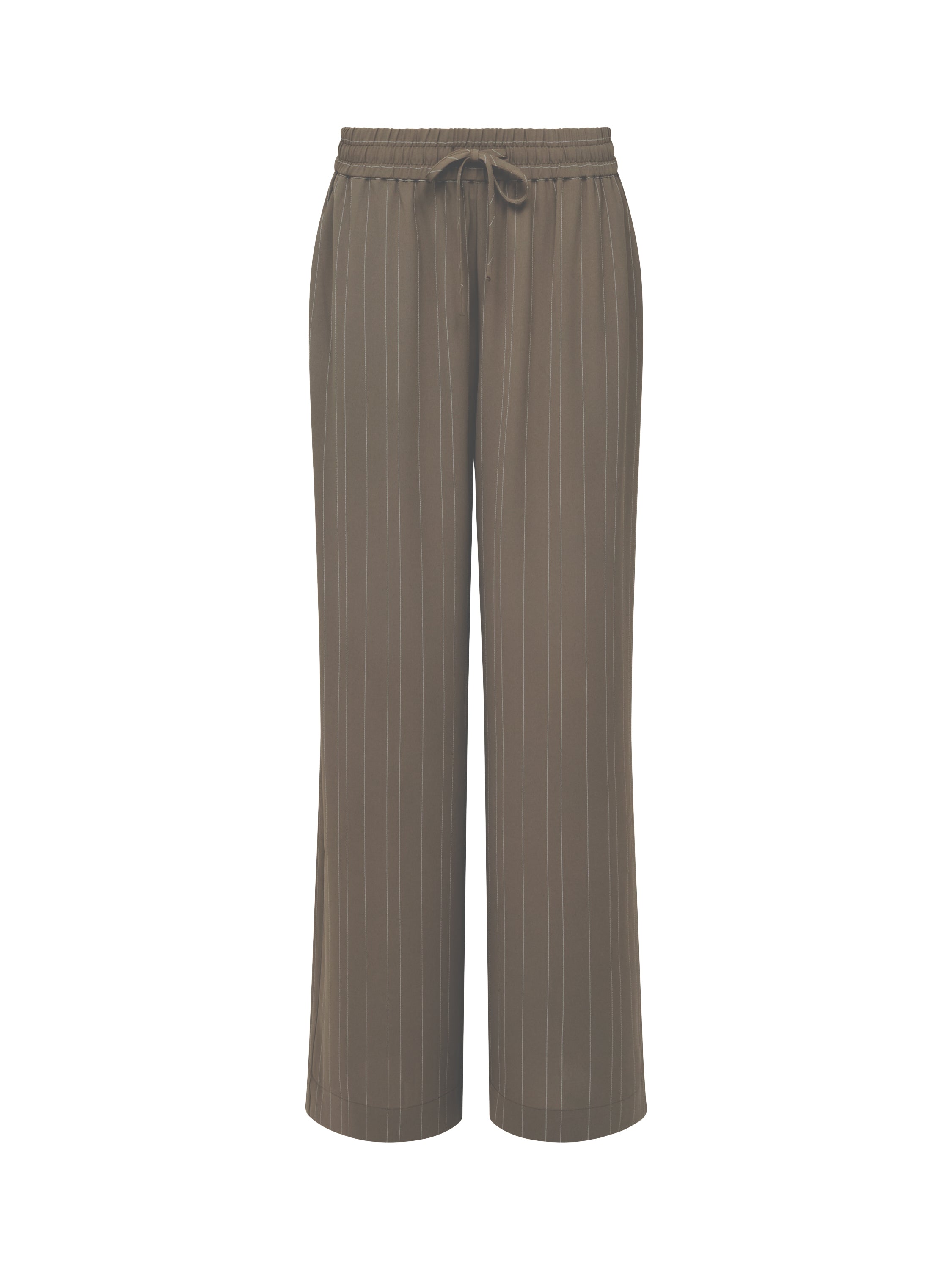 Erma Pinstripe Khaki Pull-On Wide Leg Trousers