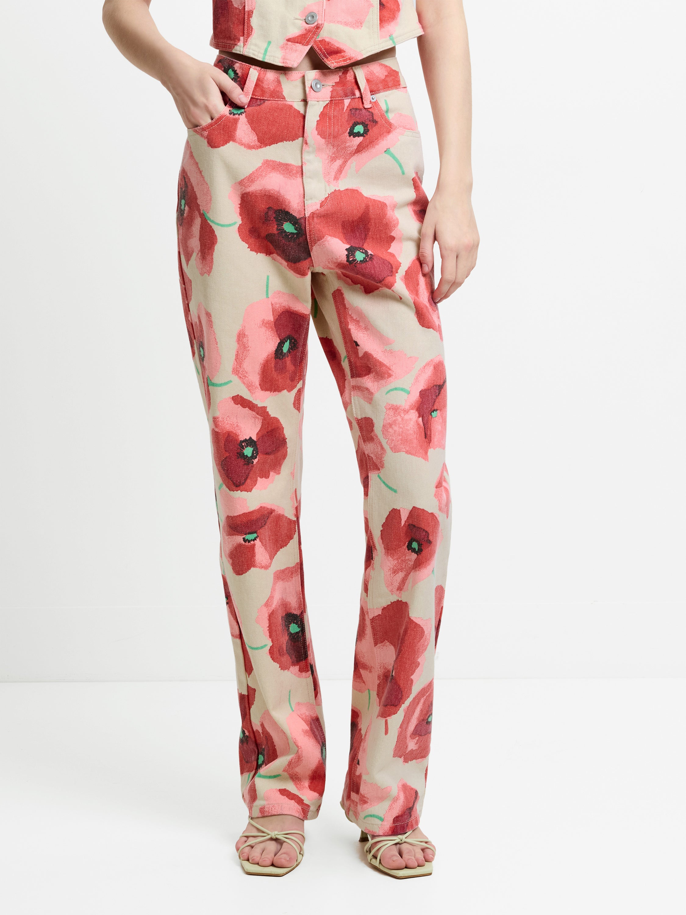 Poppy Dallas Floral Printed Denim Wide Leg Jeans