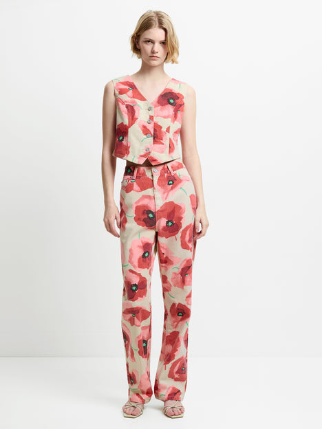 Poppy Dallas Floral Printed Denim Wide Leg Jeans