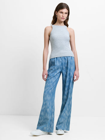 Bessie Textured Blue Denim Wide Leg Trousers