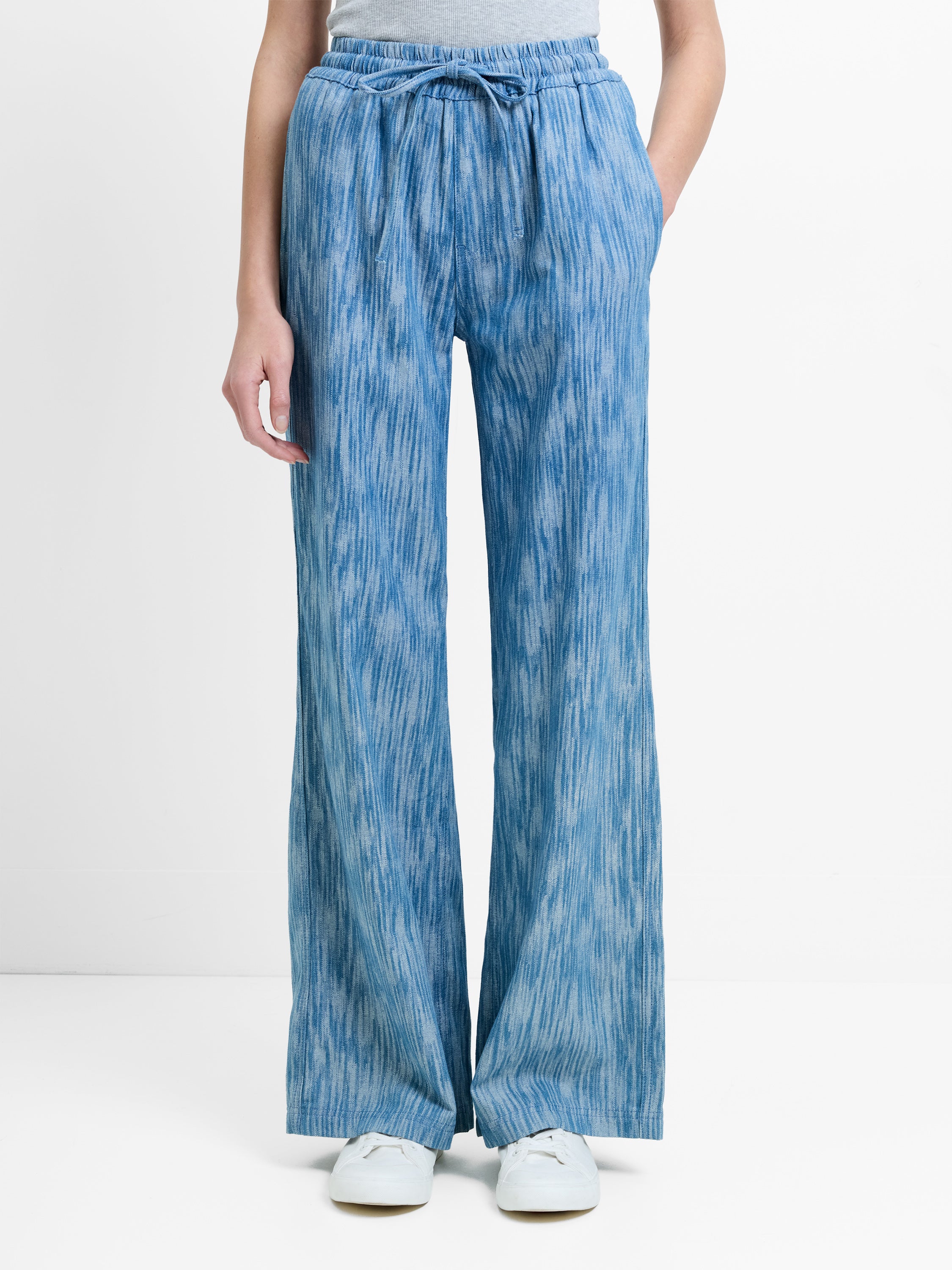 Bessie Textured Blue Denim Wide Leg Trousers