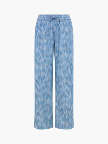 Bessie Textured Blue Denim Wide Leg Trousers